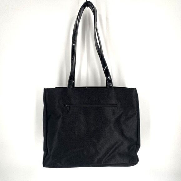 Falchi Sport Black Shoulder Tote Bag Logo Smooth Canvas Patent Leather Straps - Picture 3 of 16